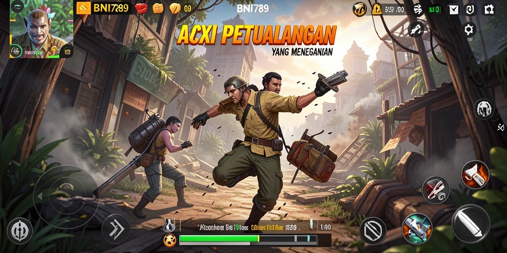 Tangkapan layar gameplay BNI789 menunjukkan adegan pertarungan yang intens.
